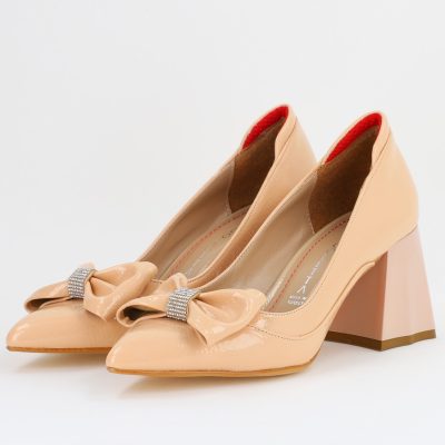 Pantofi cu Toc Eleganti Bej cu Fundită și pietricele din Piele Ecologica (BS712TAY2407750)