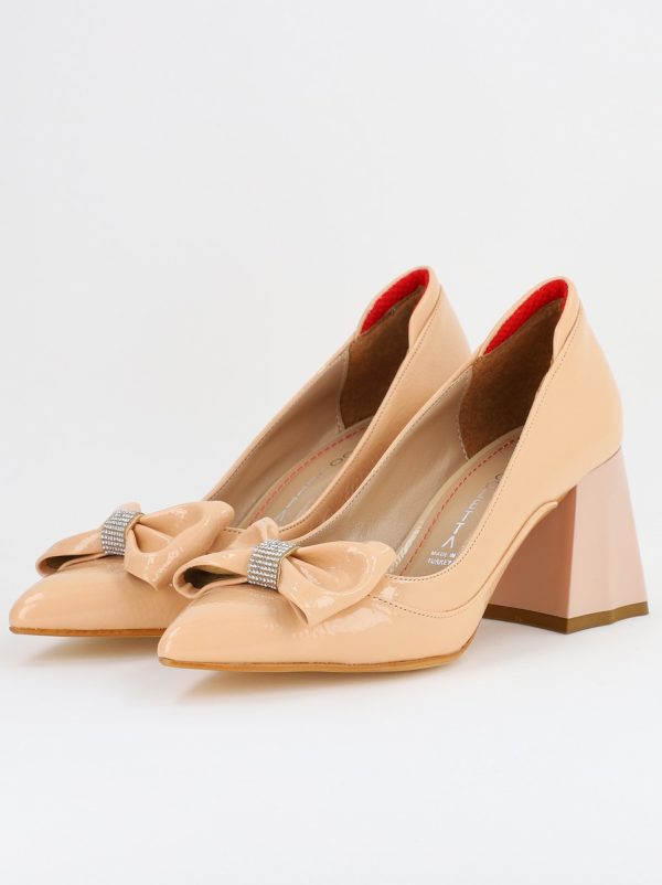 Pantofi cu Toc Eleganti Bej cu Fundită și pietricele din Piele Ecologica (BS712TAY2407750) 119