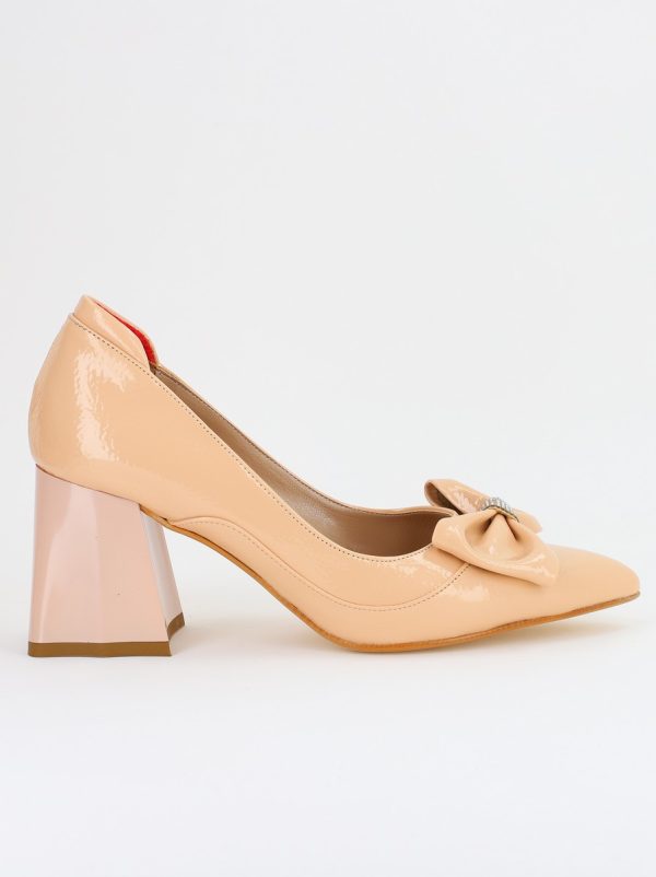 Pantofi cu Toc Eleganti Bej cu Fundită și pietricele din Piele Ecologica (BS712TAY2407750) 120