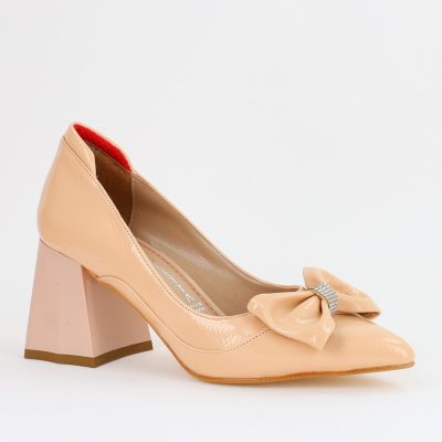 Pantofi cu Toc Eleganti Bej cu Fundită și pietricele din Piele Ecologica (BS712TAY2407750)