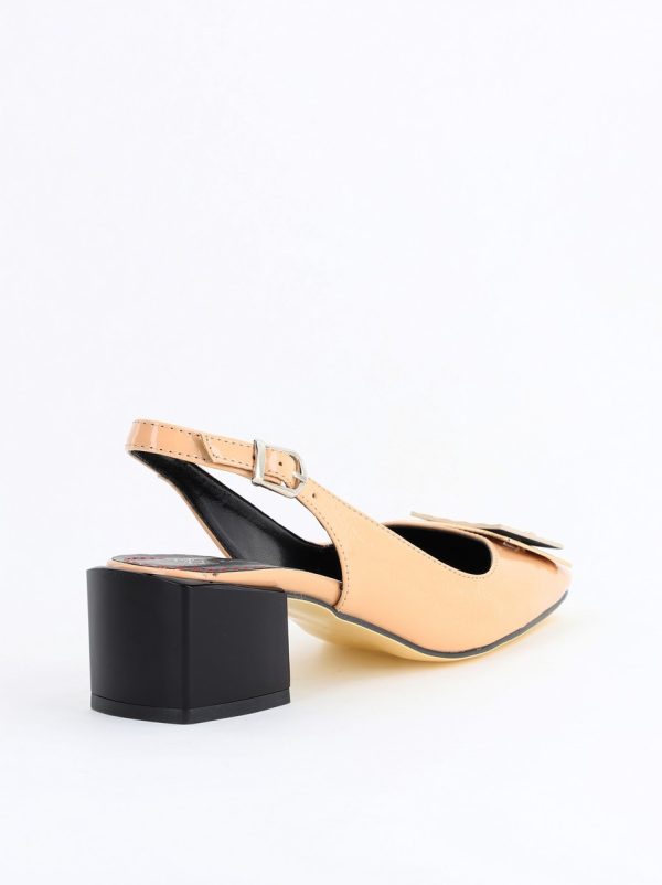 Pantofi cu Toc Eleganti Decupați cu Pietricele din Piele Ecologica culoare Bej Inchis Lucios - BS1311AY2407748 122