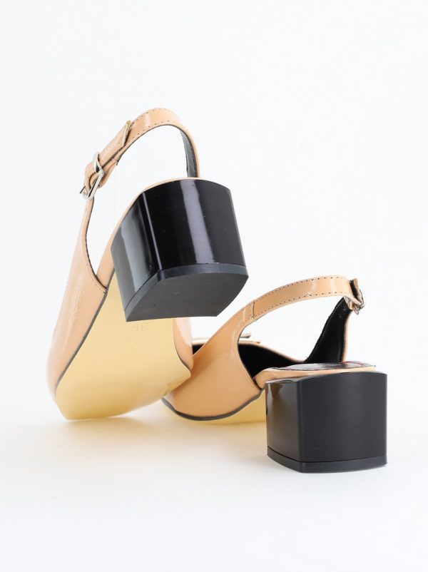 Pantofi cu Toc Eleganti Decupați cu Pietricele din Piele Ecologica culoare Bej Inchis Lucios - BS1311AY2407748 123
