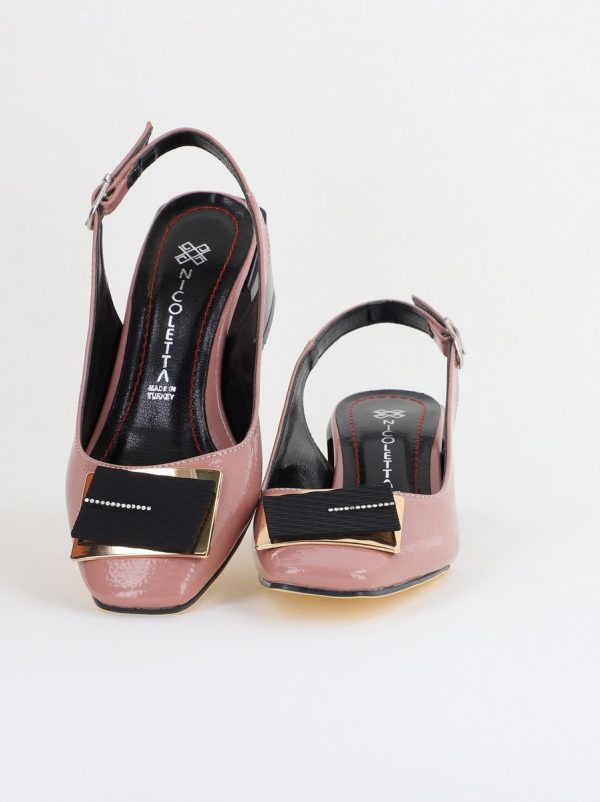 Pantofi cu Toc Eleganti Decupați cu Pietricele din Piele Ecologica culoare Roz somon Lucios - BS1311AY2407749 119