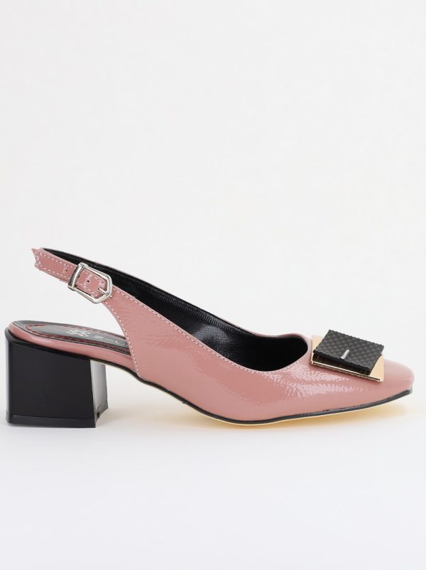 Pantofi cu Toc Eleganti Decupați cu Pietricele din Piele Ecologica culoare Roz somon Lucios - BS1311AY2407749 120