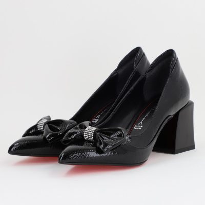 Pantofi cu Toc Eleganti Negri cu Fundită și pietricele din Piele Ecologica (BS712TAY2407751)
