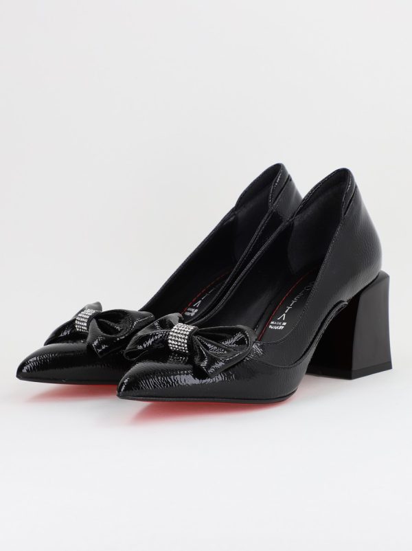Pantofi cu Toc Eleganti Negri cu Fundită și pietricele din Piele Ecologica (BS712TAY2407751) 119