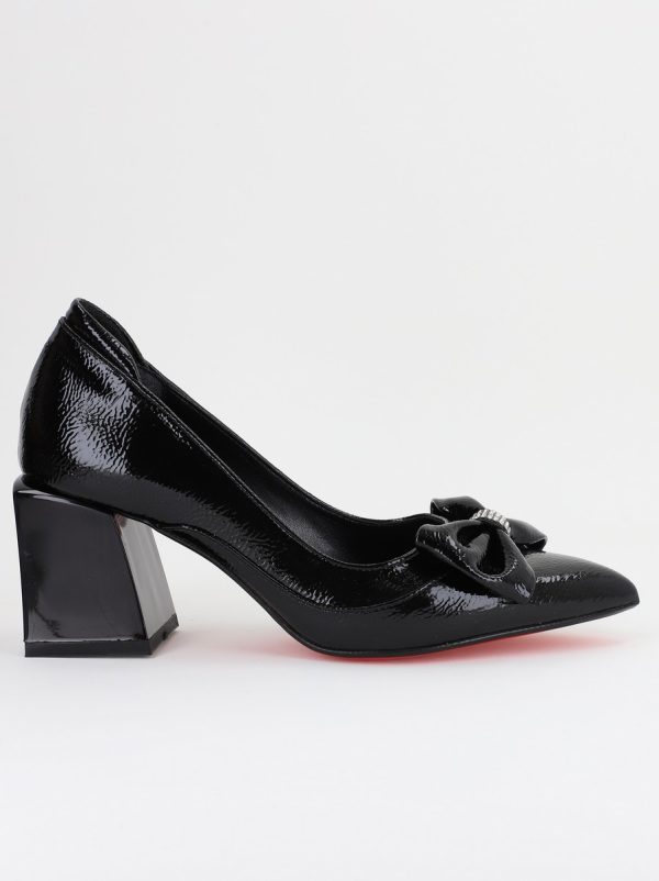 Pantofi cu Toc Eleganti Negri cu Fundită și pietricele din Piele Ecologica (BS712TAY2407751) 120