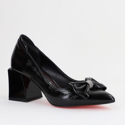 Pantofi cu Toc Eleganti Negri cu Fundită și pietricele din Piele Ecologica (BS712TAY2407751)
