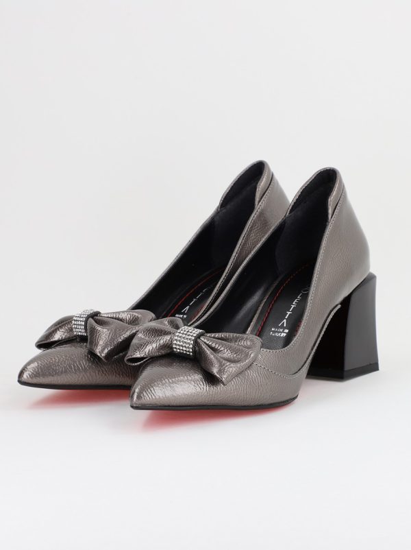 Pantofi cu Toc Eleganti platina cu Fundită și pietricele din Piele Ecologica (BS712TAY2407752) 119
