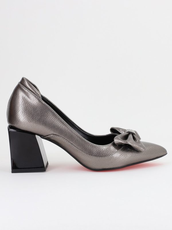 Pantofi cu Toc Eleganti platina cu Fundită și pietricele din Piele Ecologica (BS712TAY2407752) 120
