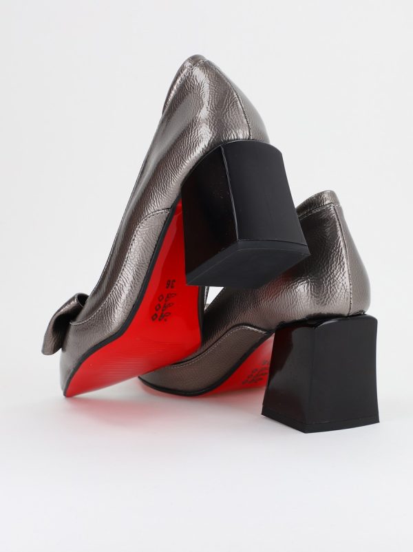 Pantofi cu Toc Eleganti platina cu Fundită și pietricele din Piele Ecologica (BS712TAY2407752) 122