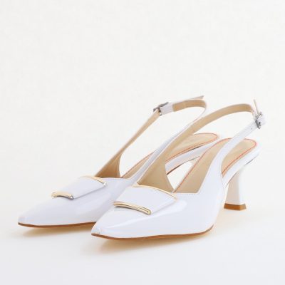 Pantofi cu Toc jos Decupați cu Pietricele din Piele Ecologica culoare Alb Lac - BS542AY2407773