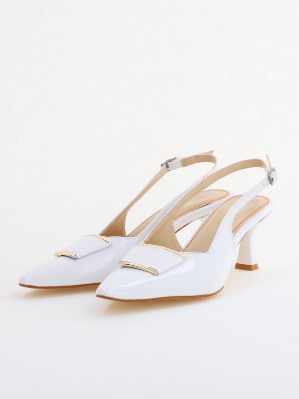 Pantofi cu Toc jos Decupați cu Pietricele din Piele Ecologica culoare Alb Lac - BS542AY2407773 119