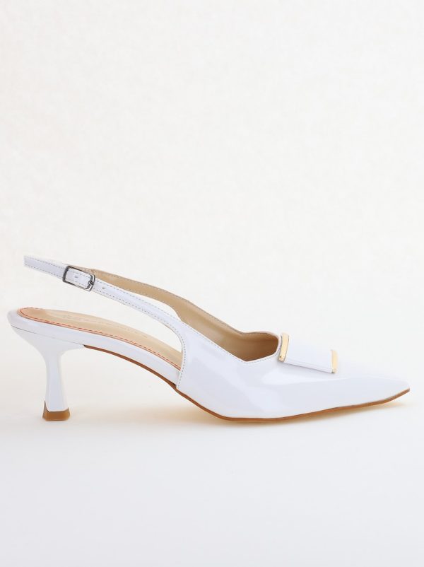 Pantofi cu Toc jos Decupați cu Pietricele din Piele Ecologica culoare Alb Lac - BS542AY2407773 120