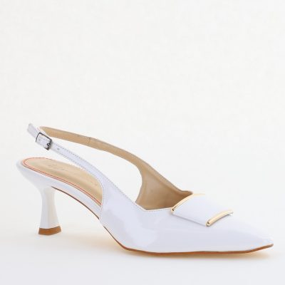 Pantofi cu Toc jos Decupați cu Pietricele din Piele Ecologica culoare Alb Lac - BS542AY2407773
