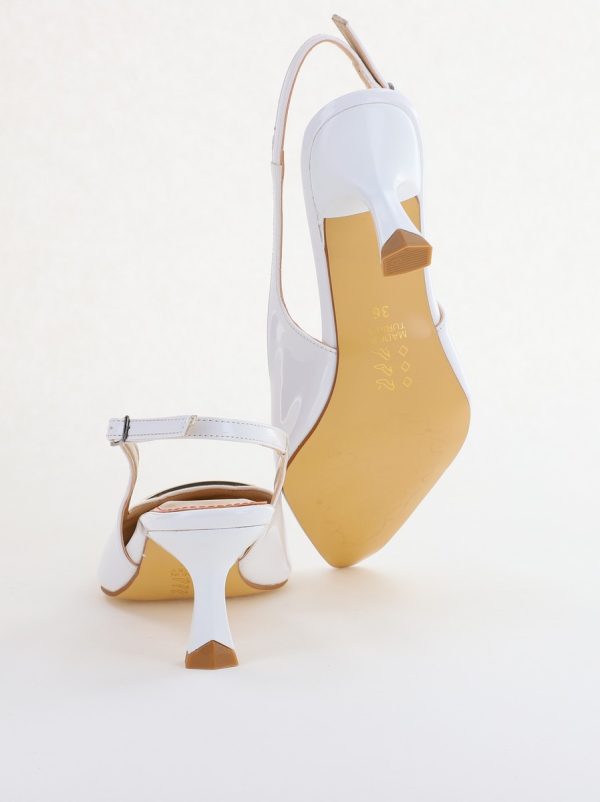 Pantofi cu Toc jos Decupați cu Pietricele din Piele Ecologica culoare Alb Lac - BS542AY2407773 122