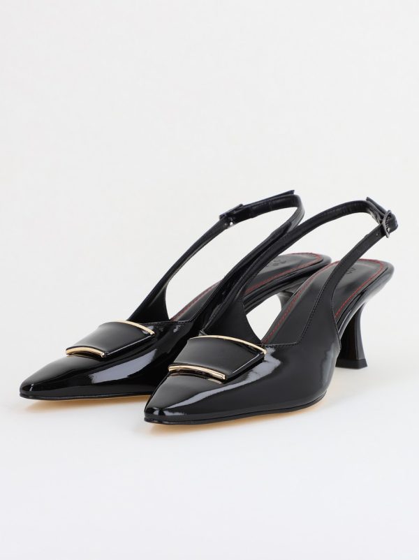 Pantofi cu Toc jos Decupați cu Pietricele din Piele Ecologica culoare Negru Lac - BS542AY2407767 119
