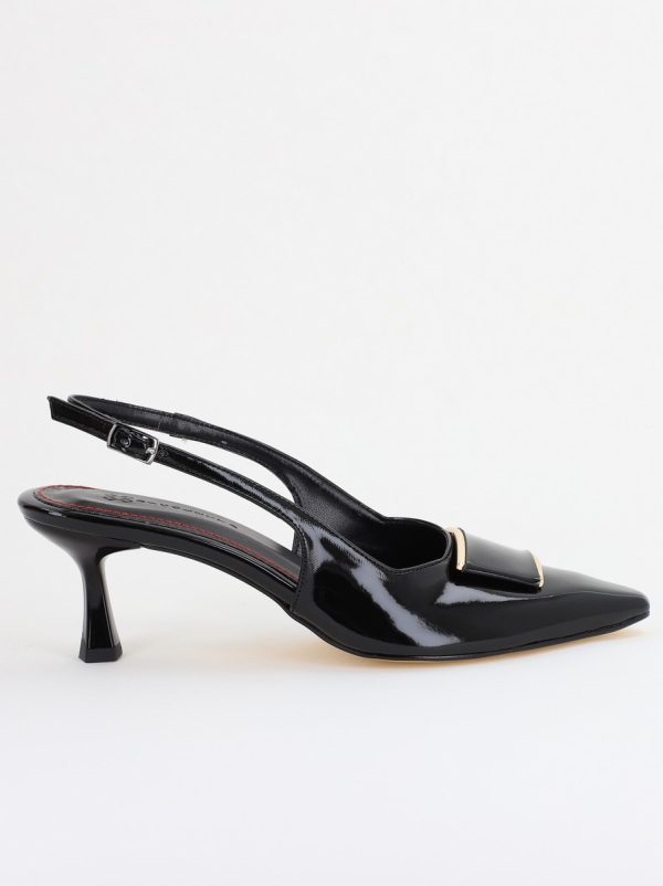 Pantofi cu Toc jos Decupați cu Pietricele din Piele Ecologica culoare Negru Lac - BS542AY2407767 120