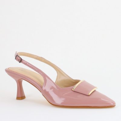 Pantofi cu Toc jos Decupați cu Pietricele din Piele Ecologica culoare Roz somon Lac - BS542AY2407769