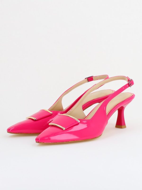 Pantofi cu Toc jos Decupați cu Pietricele din Piele Ecologica culoare Roz fuchsia Lac - BS542AY2407770 119
