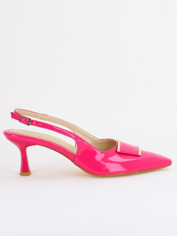 Pantofi cu Toc jos Decupați cu Pietricele din Piele Ecologica culoare Roz fuchsia Lac - BS542AY2407770 120