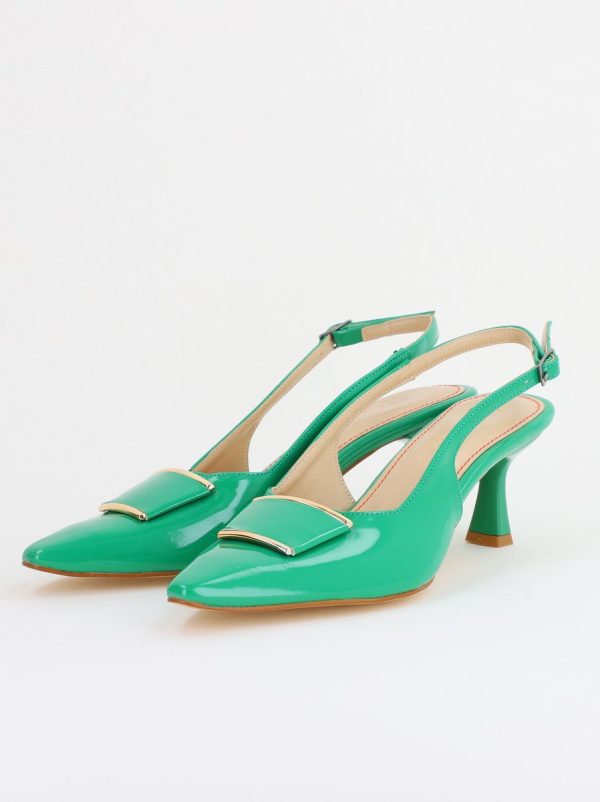 Pantofi cu Toc jos Decupați cu Pietricele din Piele Ecologica culoare Verde Lac - BS542AY2407771 119