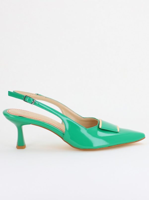 Pantofi cu Toc jos Decupați cu Pietricele din Piele Ecologica culoare Verde Lac - BS542AY2407771 120