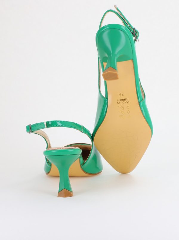 Pantofi cu Toc jos Decupați cu Pietricele din Piele Ecologica culoare Verde Lac - BS542AY2407771 122
