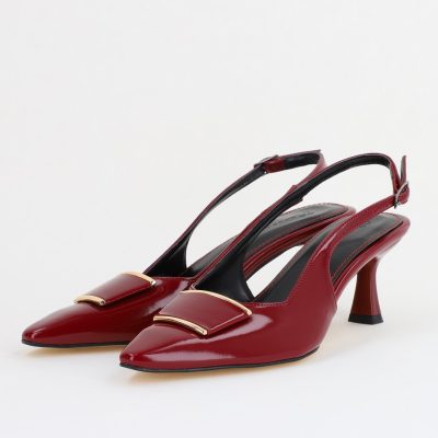 Pantofi cu Toc jos Decupați cu Pietricele din Piele Ecologica culoare Vișiniu Lac - BS542AY2407772