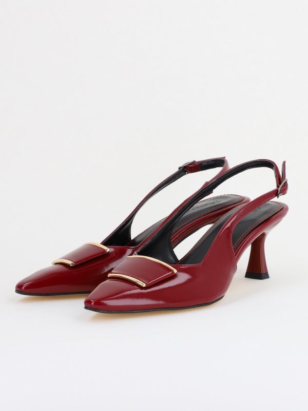 Pantofi cu Toc jos Decupați cu Pietricele din Piele Ecologica culoare Vișiniu Lac - BS542AY2407772 119