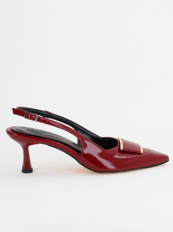 Pantofi cu Toc jos Decupați cu Pietricele din Piele Ecologica culoare Vișiniu Lac - BS542AY2407772 120