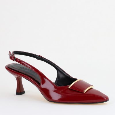 Pantofi cu Toc jos Decupați cu Pietricele din Piele Ecologica culoare Vișiniu Lac - BS542AY2407772