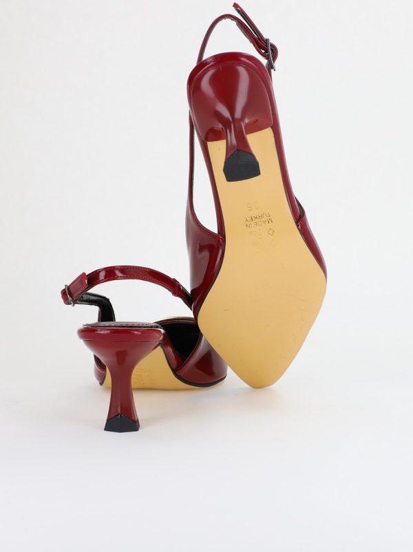 Pantofi cu Toc jos Decupați cu Pietricele din Piele Ecologica culoare Vișiniu Lac - BS542AY2407772 122