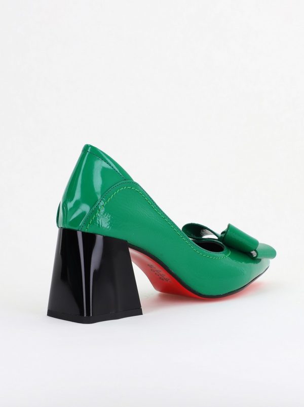 Pantofi Damă cu Toc din Piele Ecologică cu fundiță verde lucios (BS2000D2403852) 122