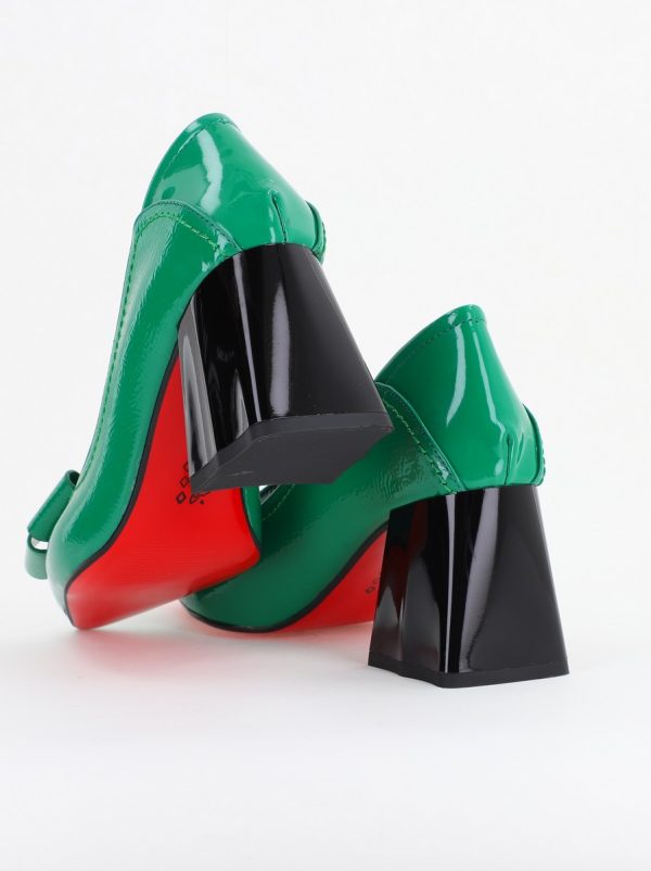 Pantofi Damă cu Toc din Piele Ecologică cu fundiță verde lucios (BS2000D2403852) 123