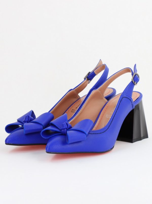 Pantofi damă cu Toc Eleganti Albaștri Decupați cu Fundiță din Piele Ecologica 119