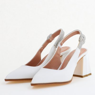Pantofi damă cu Toc Eleganti Albi Decupați cu pietricele din Piele Ecologica BS749AY2407757