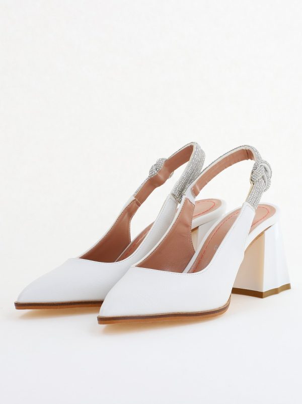 Pantofi damă cu Toc Eleganti Albi Decupați cu pietricele din Piele Ecologica BS749AY2407757 119