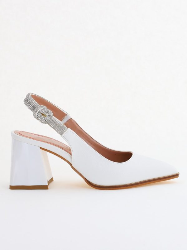 Pantofi damă cu Toc Eleganti Albi Decupați cu pietricele din Piele Ecologica BS749AY2407757 120