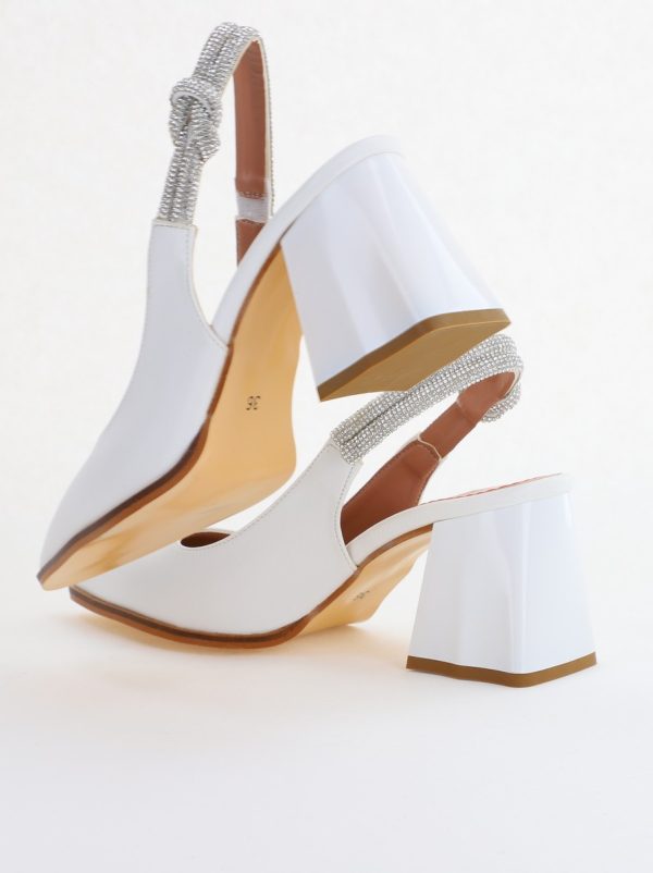 Pantofi damă cu Toc Eleganti Albi Decupați cu pietricele din Piele Ecologica BS749AY2407757 122