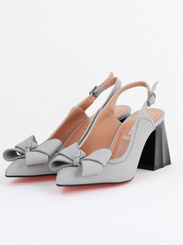 Pantofi damă cu Toc Eleganti Gri Decupați cu Fundiță din Piele Ecologica 119