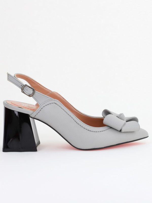 Pantofi damă cu Toc Eleganti Gri Decupați cu Fundiță din Piele Ecologica 120