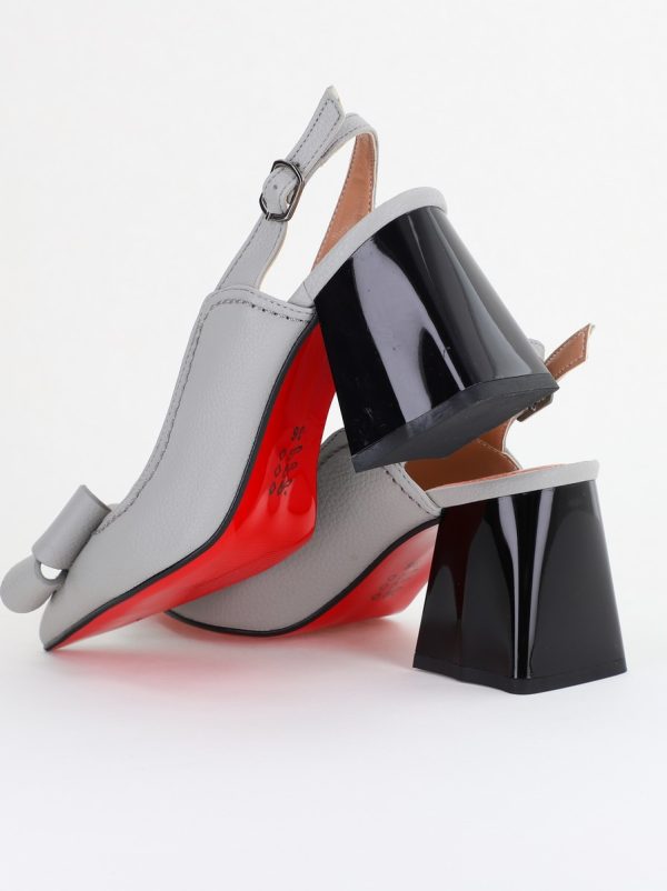 Pantofi damă cu Toc Eleganti Gri Decupați cu Fundiță din Piele Ecologica 122