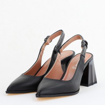 Pantofi damă cu Toc Eleganti Negri Decupați cu pietricele din Piele Ecologica BS749AY2407758