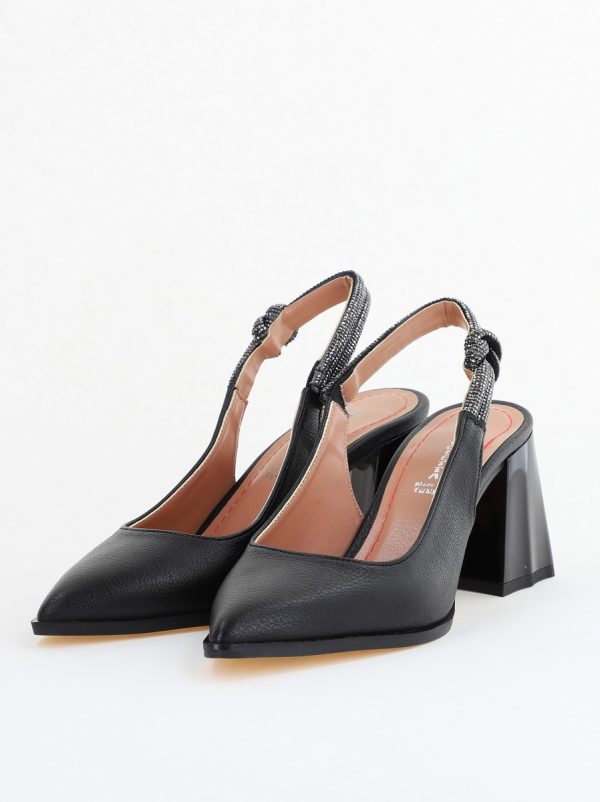 Pantofi damă cu Toc Eleganti Negri Decupați cu pietricele din Piele Ecologica BS749AY2407758 119