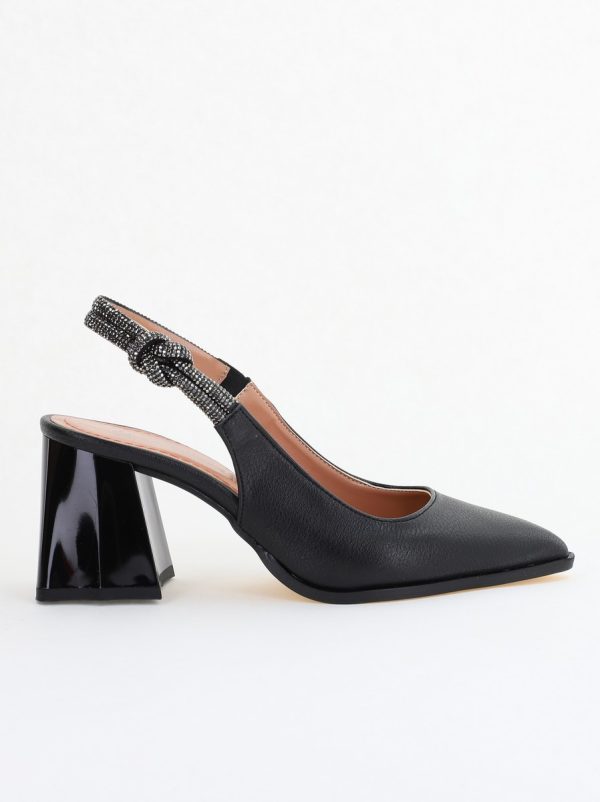 Pantofi damă cu Toc Eleganti Negri Decupați cu pietricele din Piele Ecologica BS749AY2407758 120