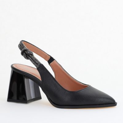 Pantofi damă cu Toc Eleganti Negri Decupați cu pietricele din Piele Ecologica BS749AY2407758