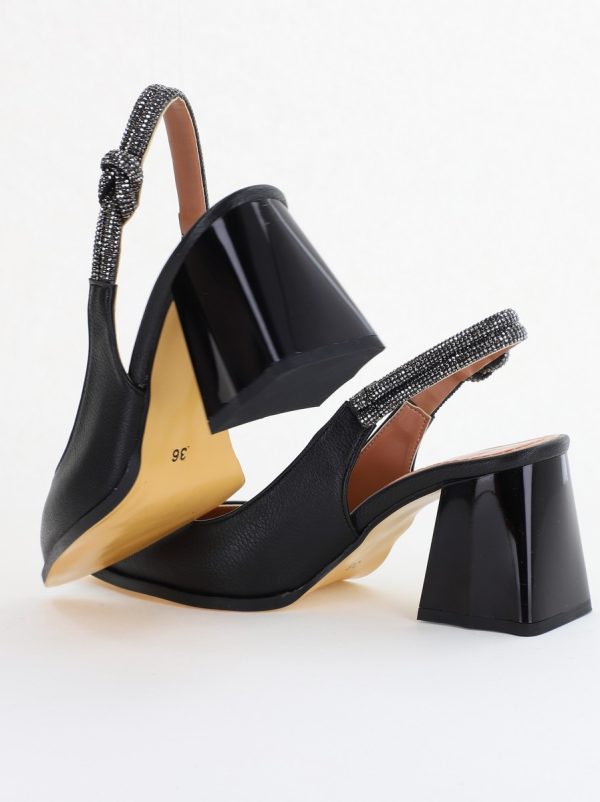 Pantofi damă cu Toc Eleganti Negri Decupați cu pietricele din Piele Ecologica BS749AY2407758 122