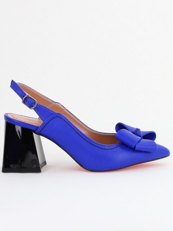Pantofi damă cu Toc Eleganti Albaștri Decupați cu Fundiță din Piele Ecologica 122