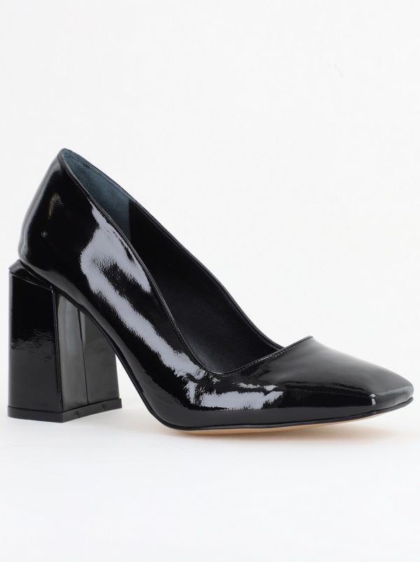 Incaltaminte Dama - Pantofi Damă cu Toc Gros din Piele Ecologică texturată negru lac BS01AY2402750
